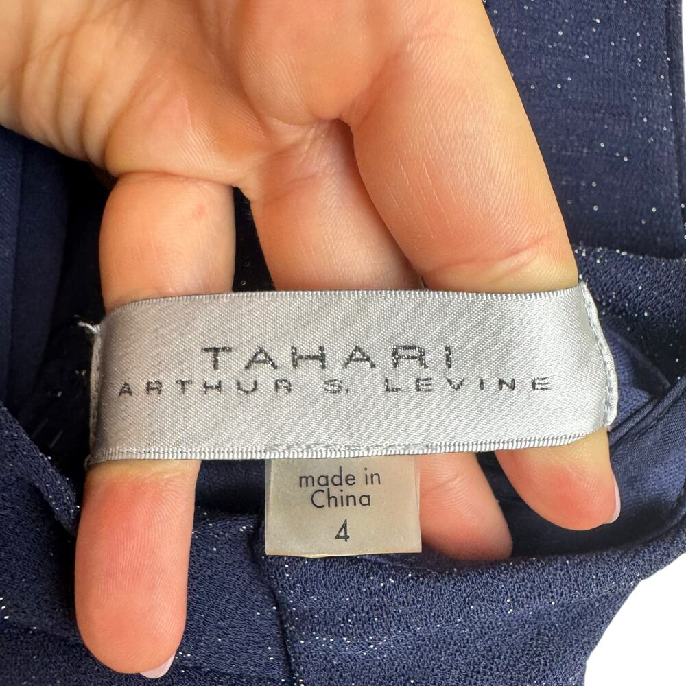 Tahari ASL Navy Sparkle Crossover Halter Slim Maxi Formal Cocktail Dress Gown - Picture 9 of 9
